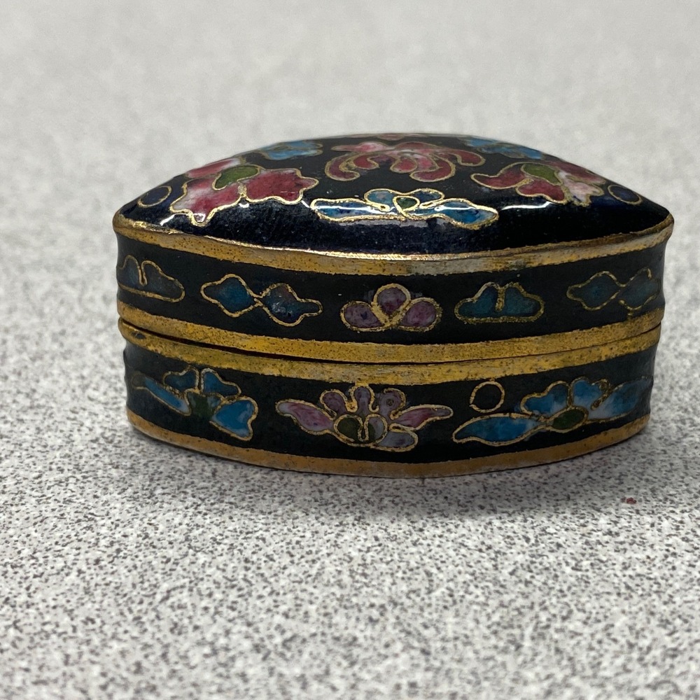 Vintage Cloisonne Floral Enamel Hinged Trinket Jewelry Keepsake Box Unique Gift